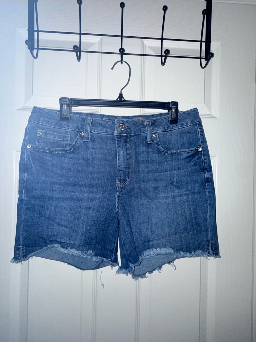 Seven7 Medium Blue Frayed Hem Denim Shorts
